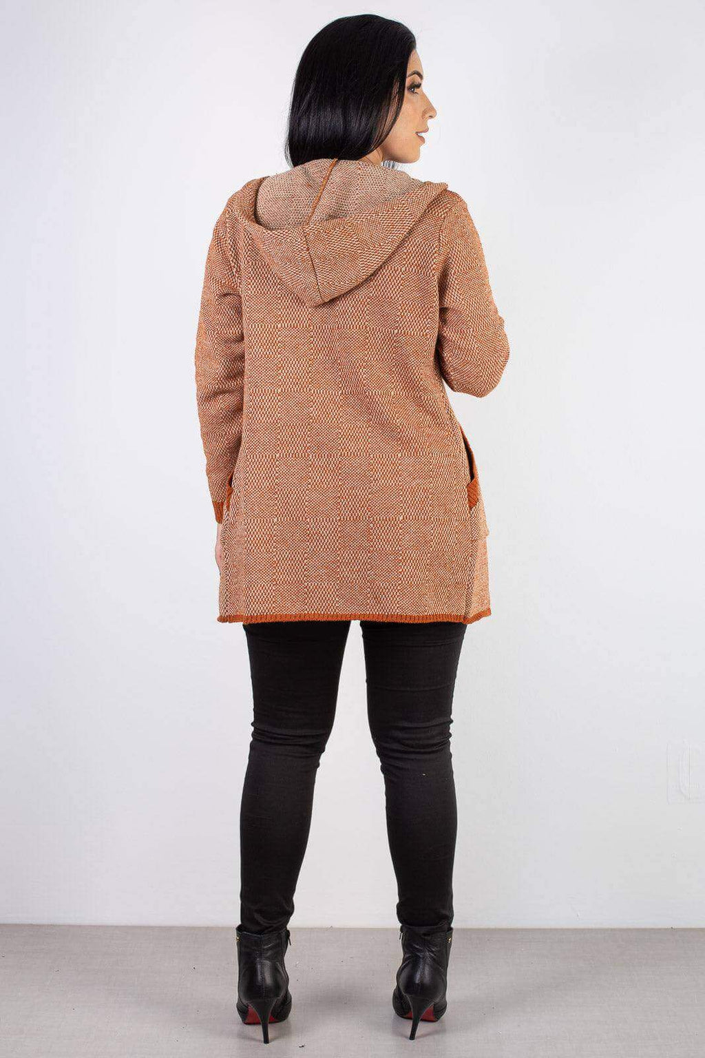 Cardigan de tricô alongado com bolsos e capuz 60015 - Enluaze