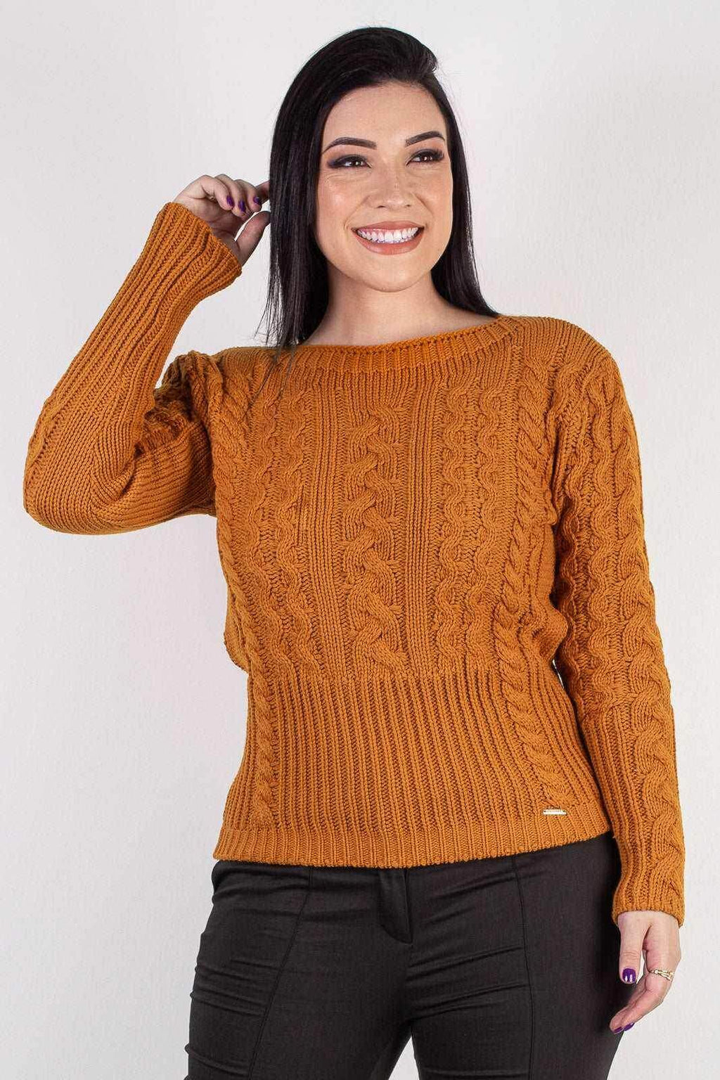 Blusa feminina de tricô gola canoa 60016 - Enluaze