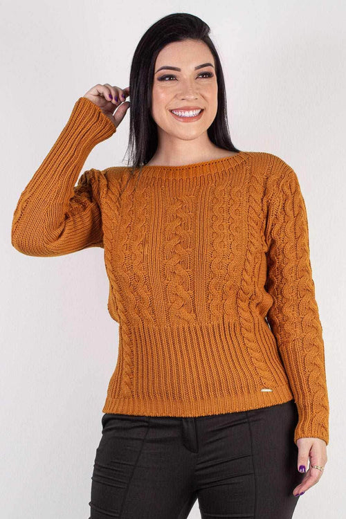 Blusa feminina de tricô gola canoa 60016 - Enluaze