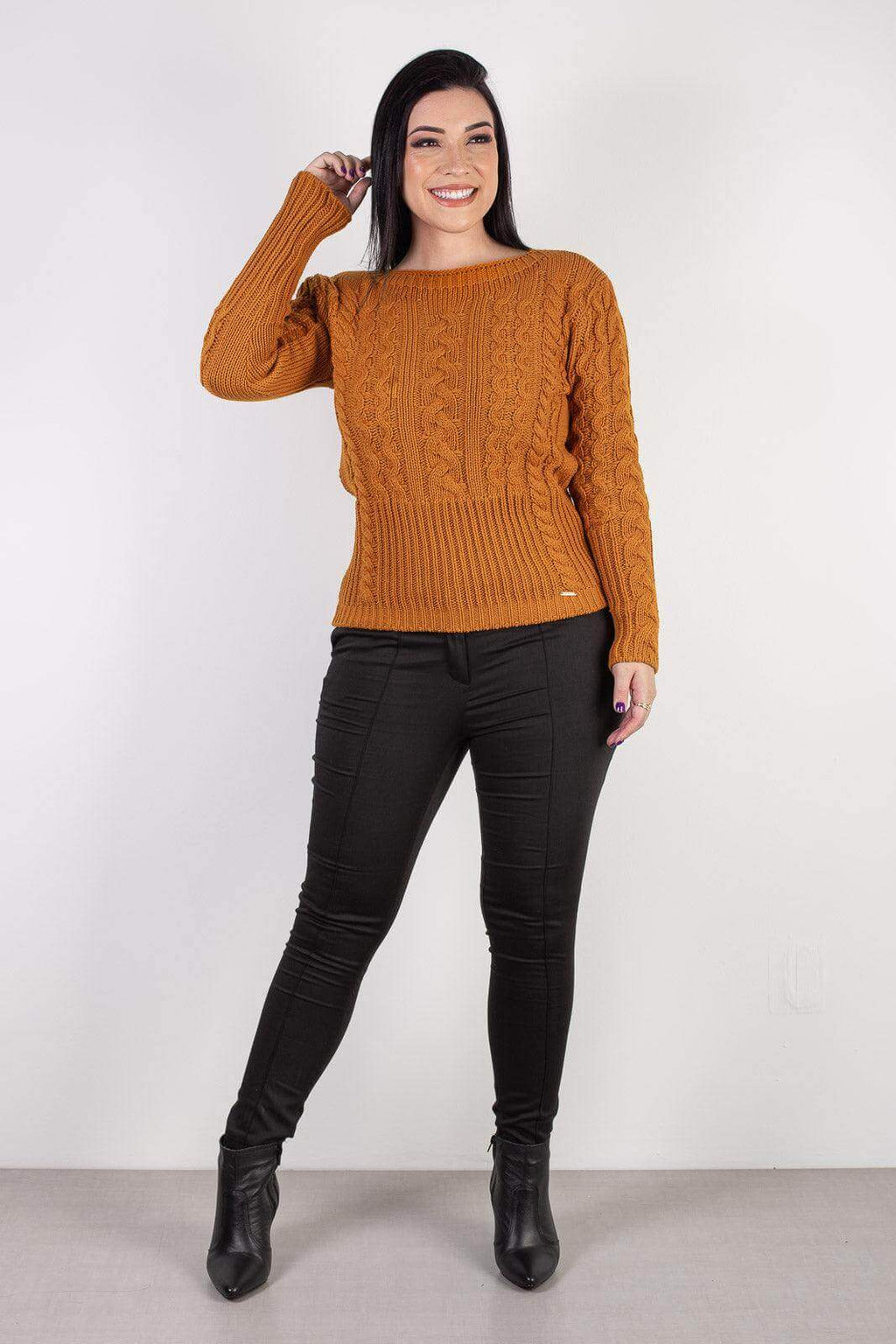 Blusa feminina de tricô gola canoa 60016 - Enluaze