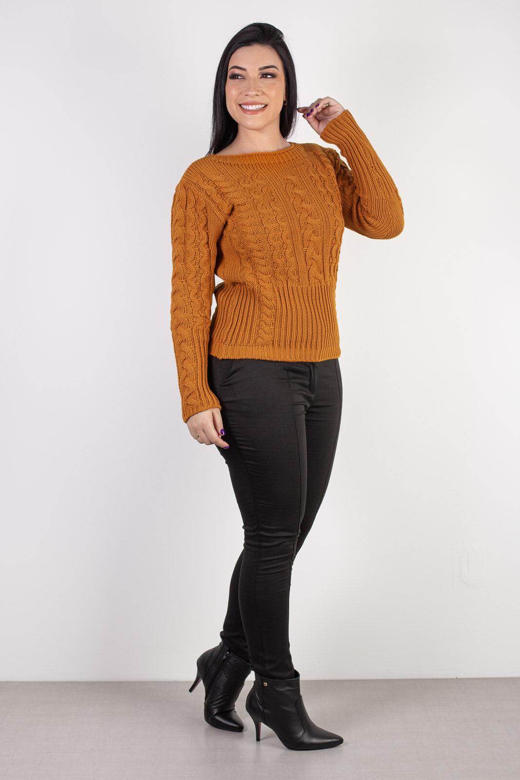 Blusa feminina de tricô gola canoa 60016 - Enluaze