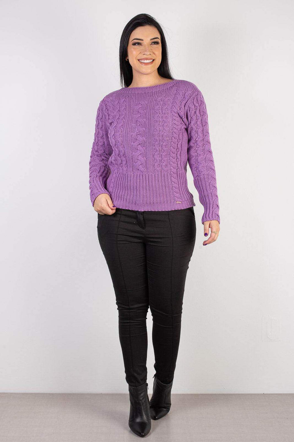 Blusa feminina de tricô gola canoa 60016 - Enluaze