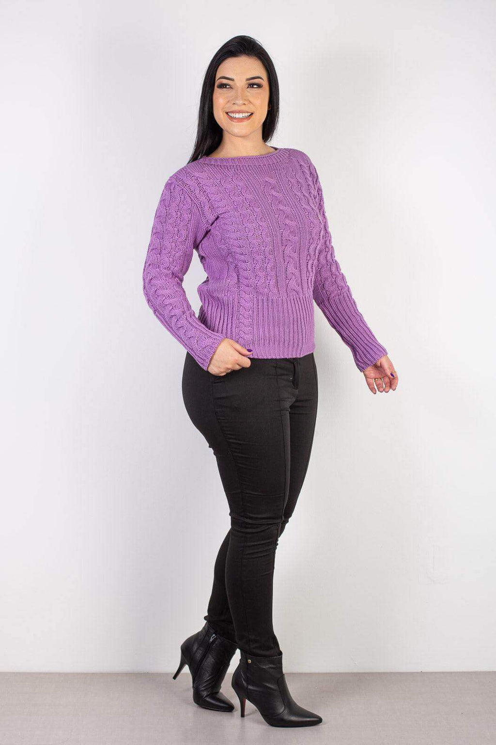 Blusa feminina de tricô gola canoa 60016 - Enluaze