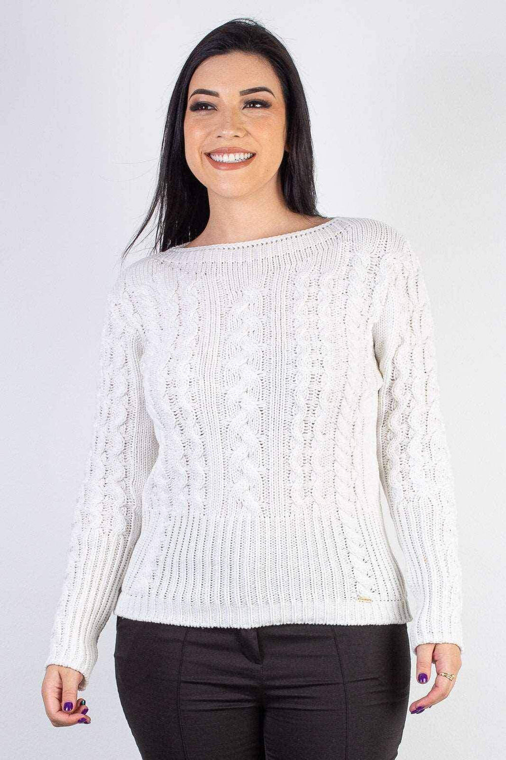 Blusa feminina de tricô gola canoa 60016 - Enluaze