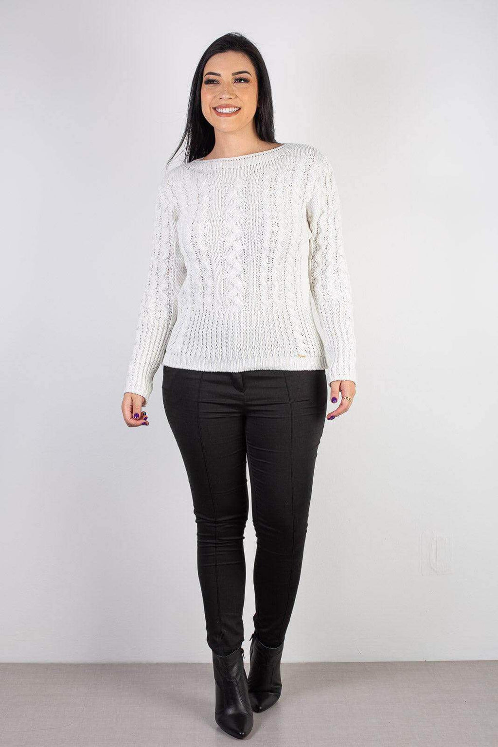 Blusa feminina de tricô gola canoa 60016 - Enluaze