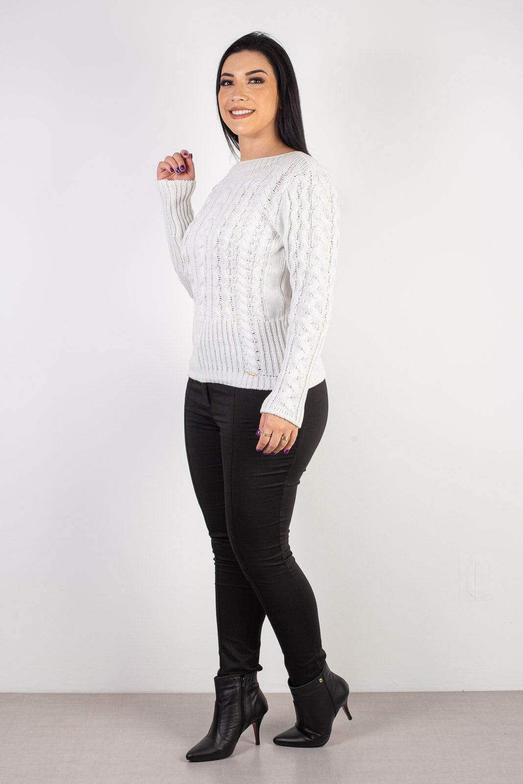 Blusa feminina de tricô gola canoa 60016 - Enluaze