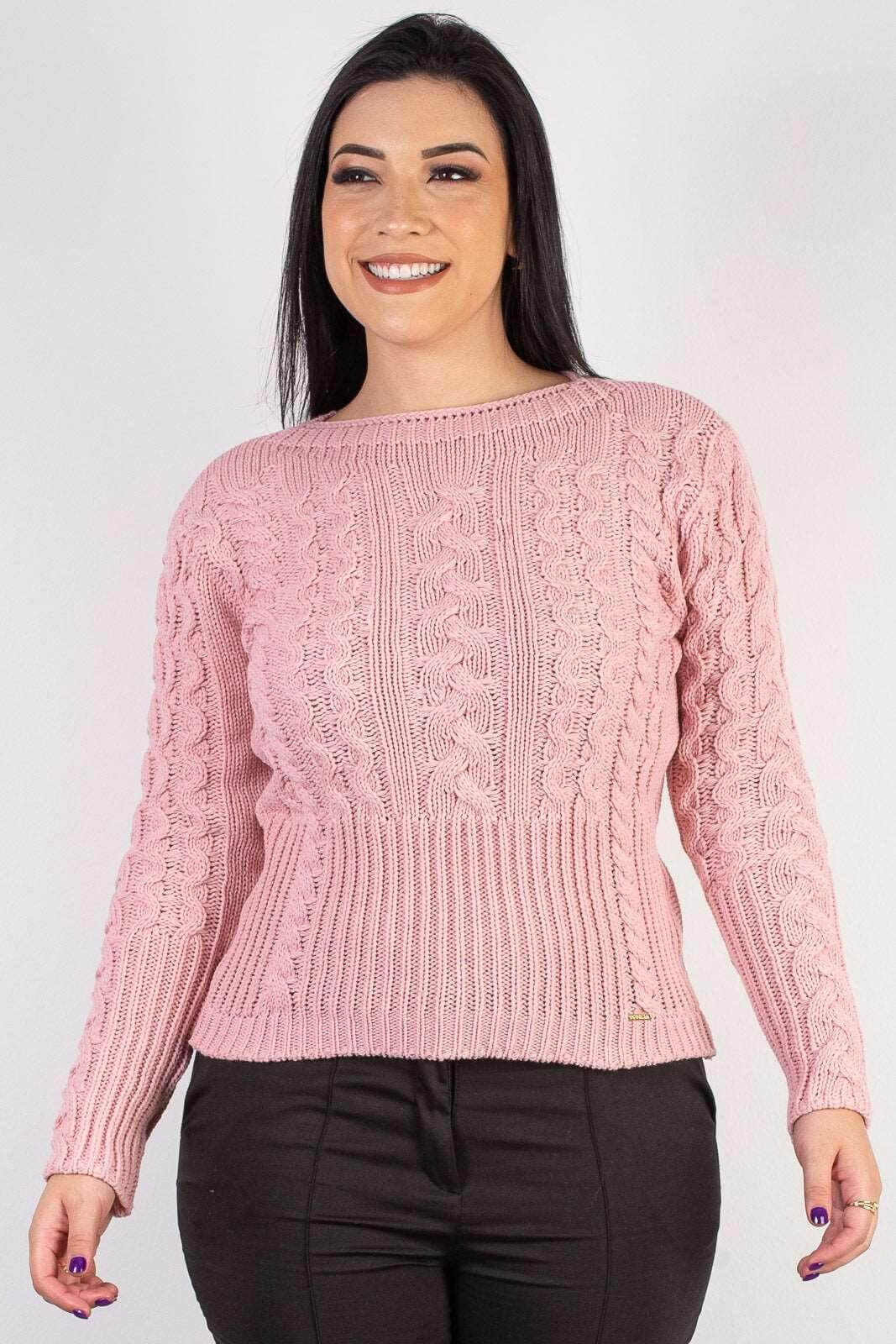 Blusa feminina de tricô gola canoa 60016 - Enluaze