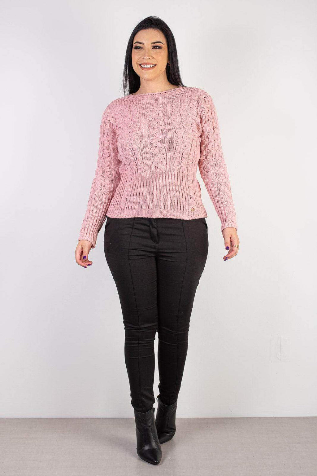 Blusa feminina de tricô gola canoa 60016 - Enluaze