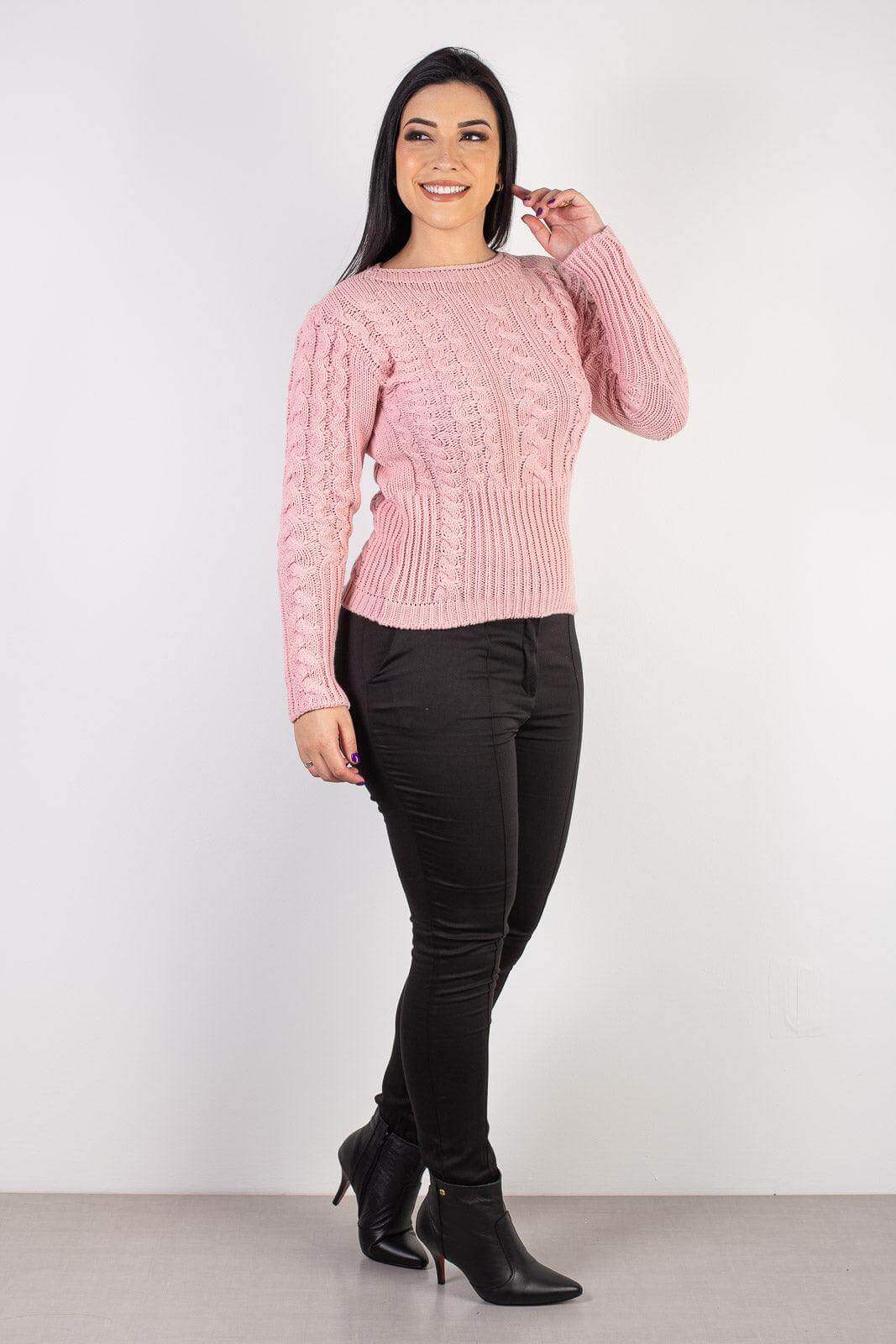 Blusa feminina de tricô gola canoa 60016 - Enluaze