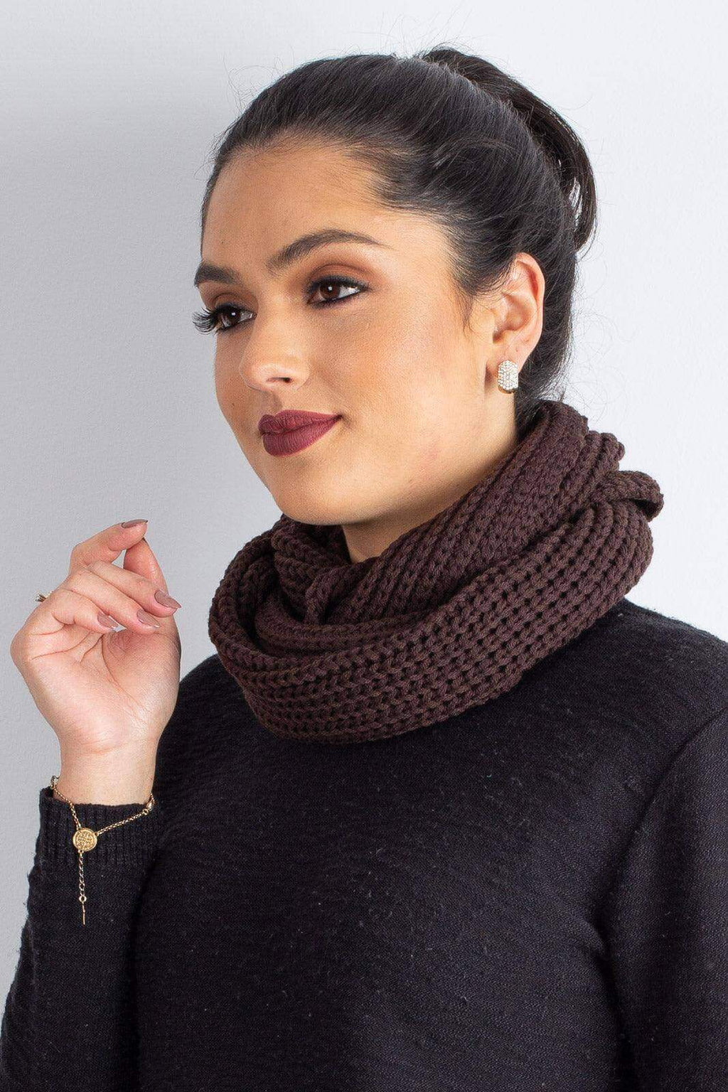 Gola cachecol fechado infinito feminino de tricô 60017 - Enluaze