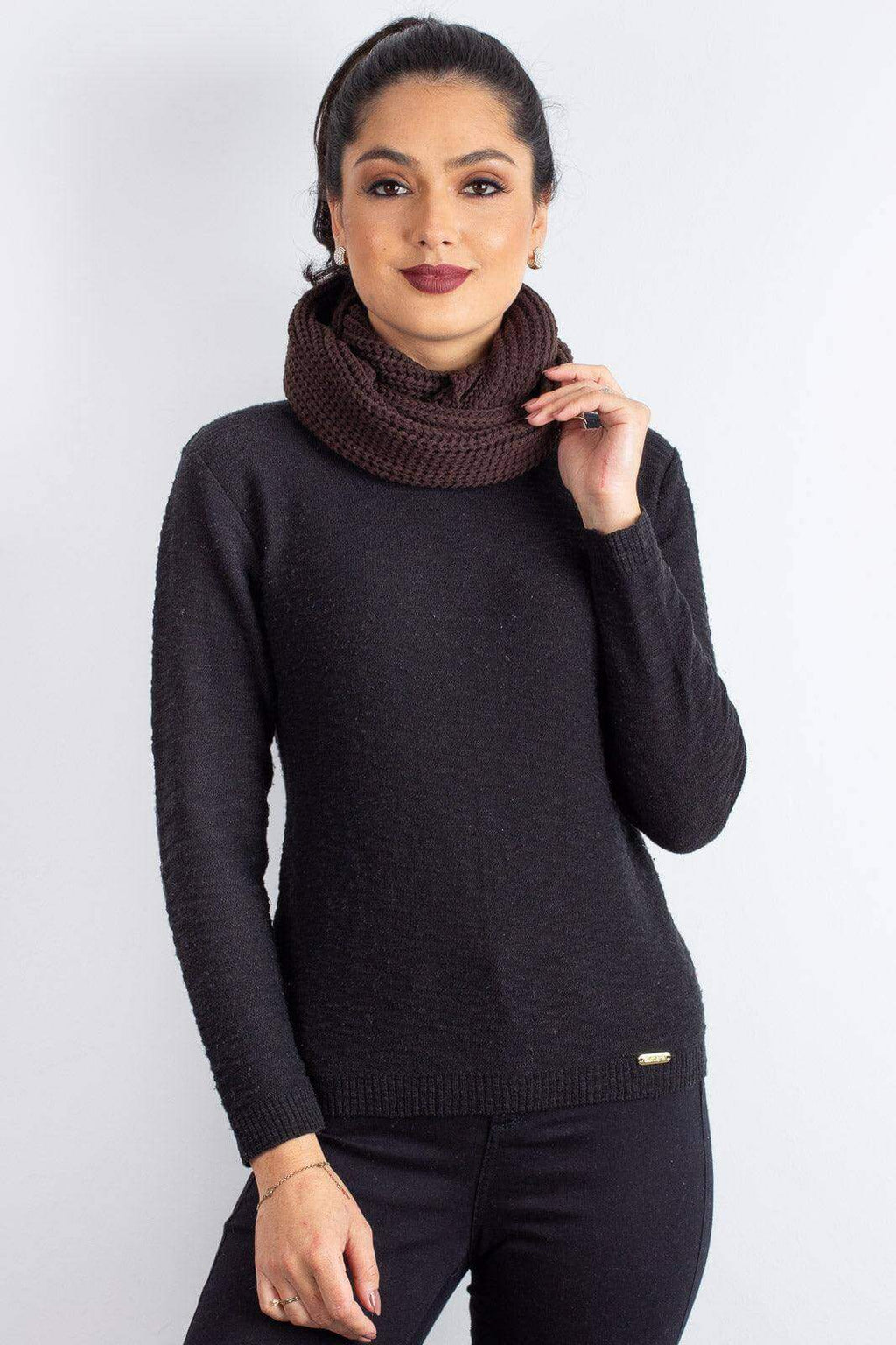 Gola cachecol fechado infinito feminino de tricô 60017 - Enluaze