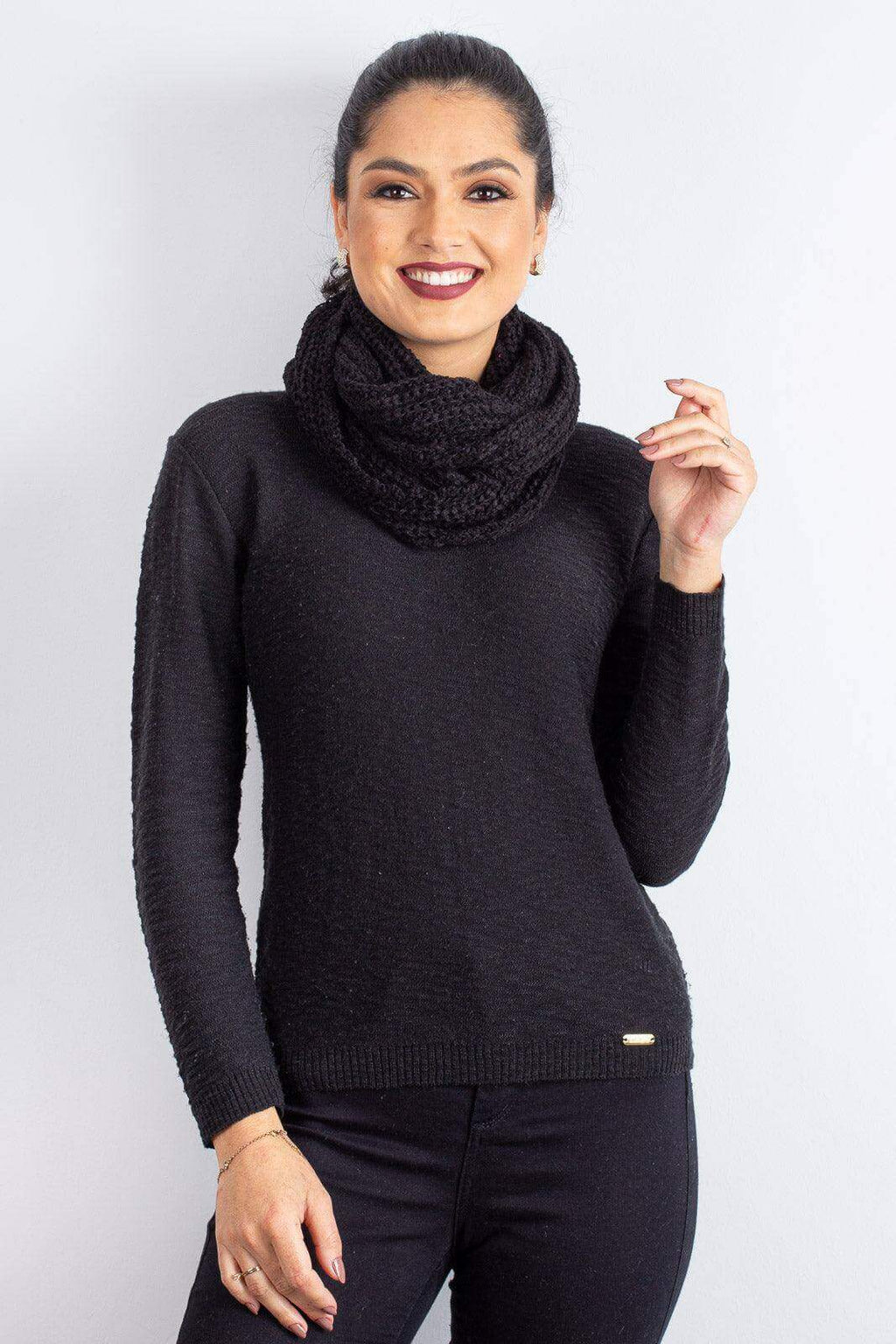 Gola cachecol fechado infinito feminino de tricô 60017 - Enluaze