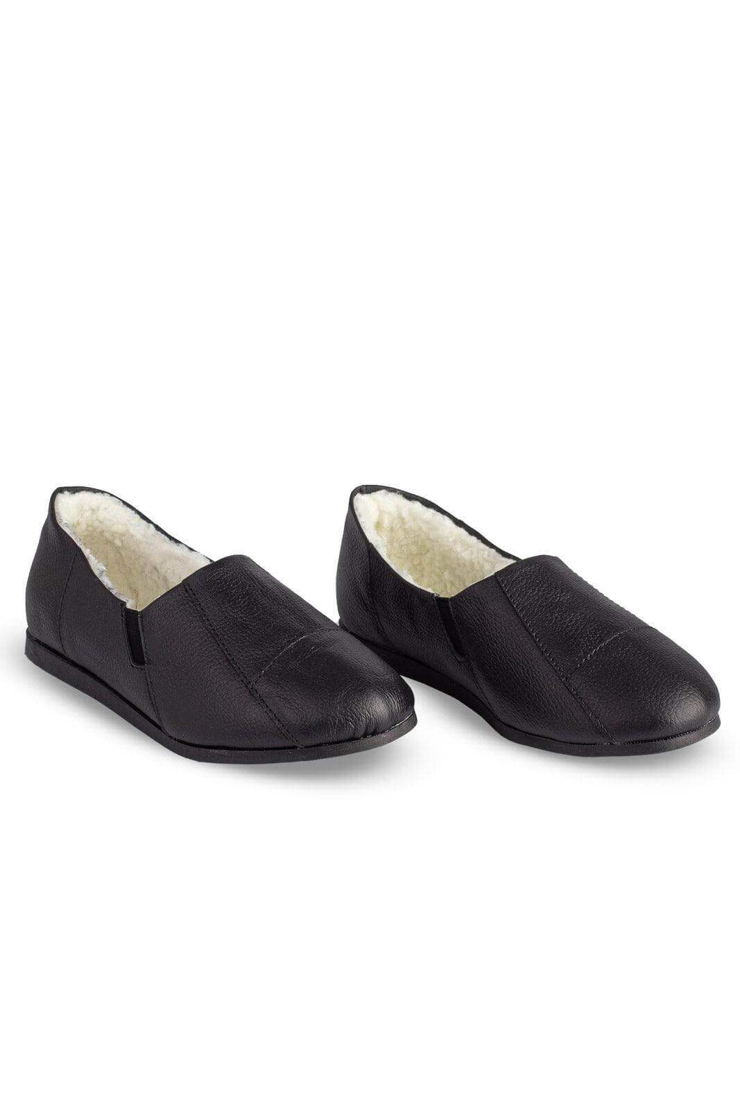 Sapatilha pantufa em couro unissex forrada com pelo 6103 - Enluaze