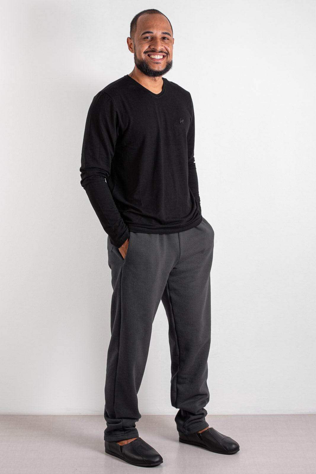 Sapatilha pantufa em couro unissex forrada com pelo 6103 - Enluaze