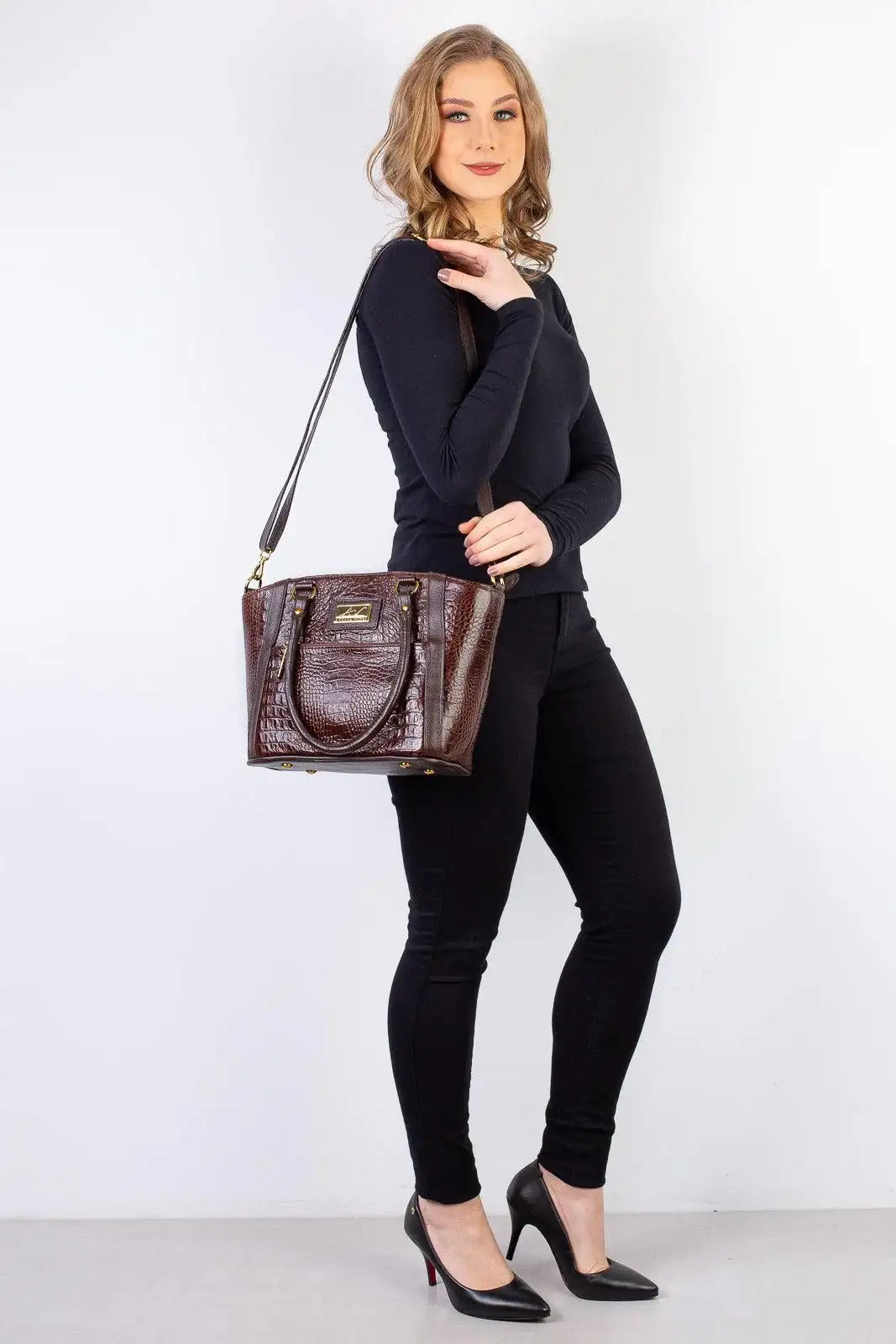 Bolsa de couro croco Heloisa - Enluaze