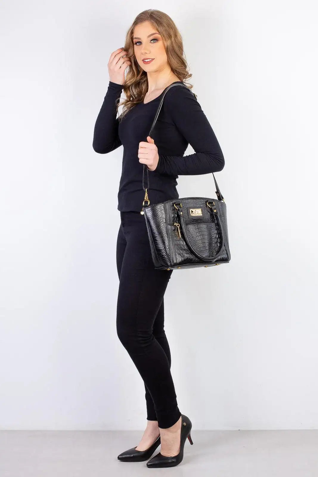 Bolsa de couro croco Heloisa - Enluaze