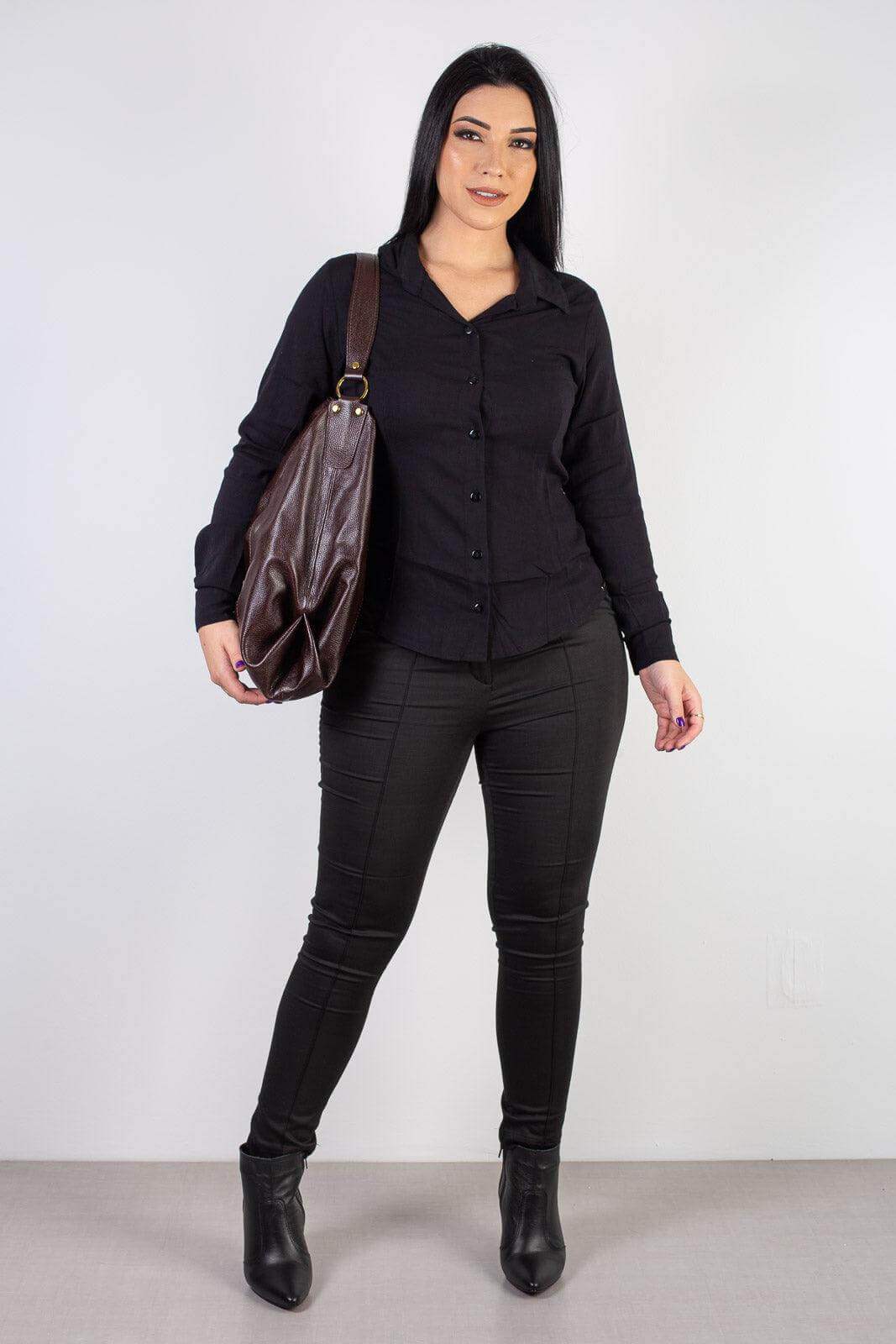 Bolsa saco grande de couro liso Cris - Enluaze