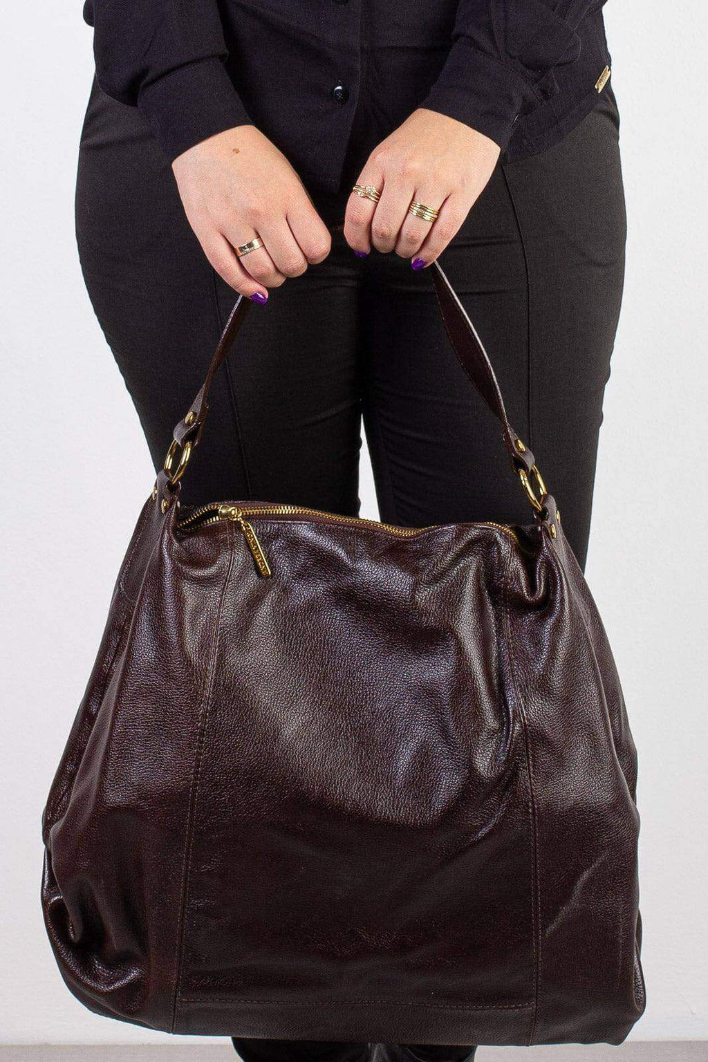 Bolsa saco grande de couro liso Cris - Enluaze