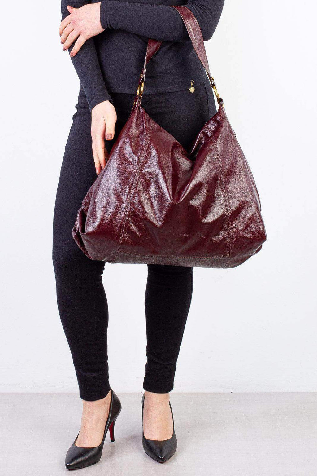 Bolsa saco grande de couro liso Cris - Enluaze