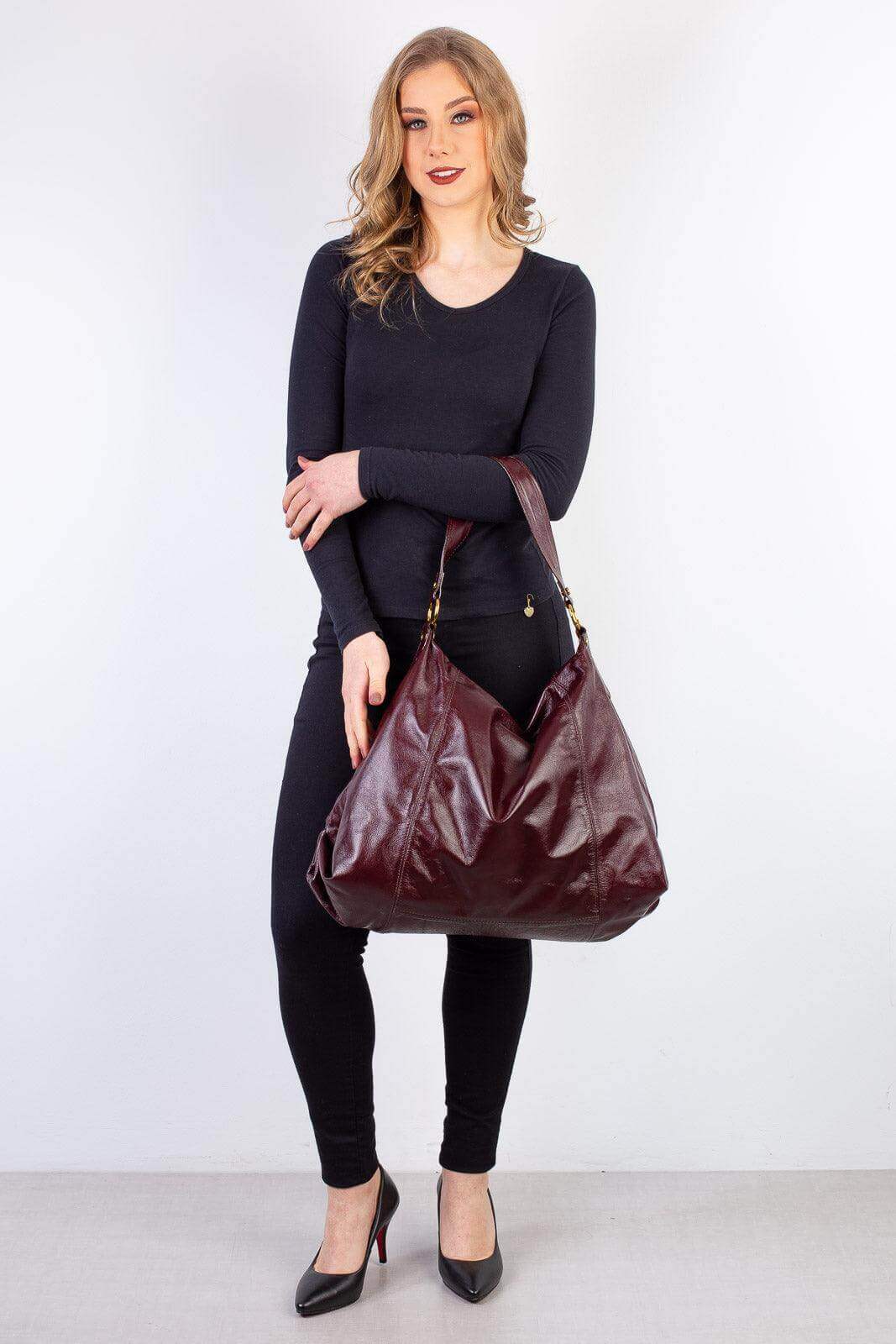 Bolsa saco grande de couro liso Cris - Enluaze