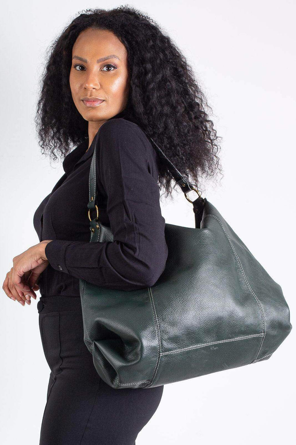 Bolsa saco grande de couro liso Cris - Enluaze