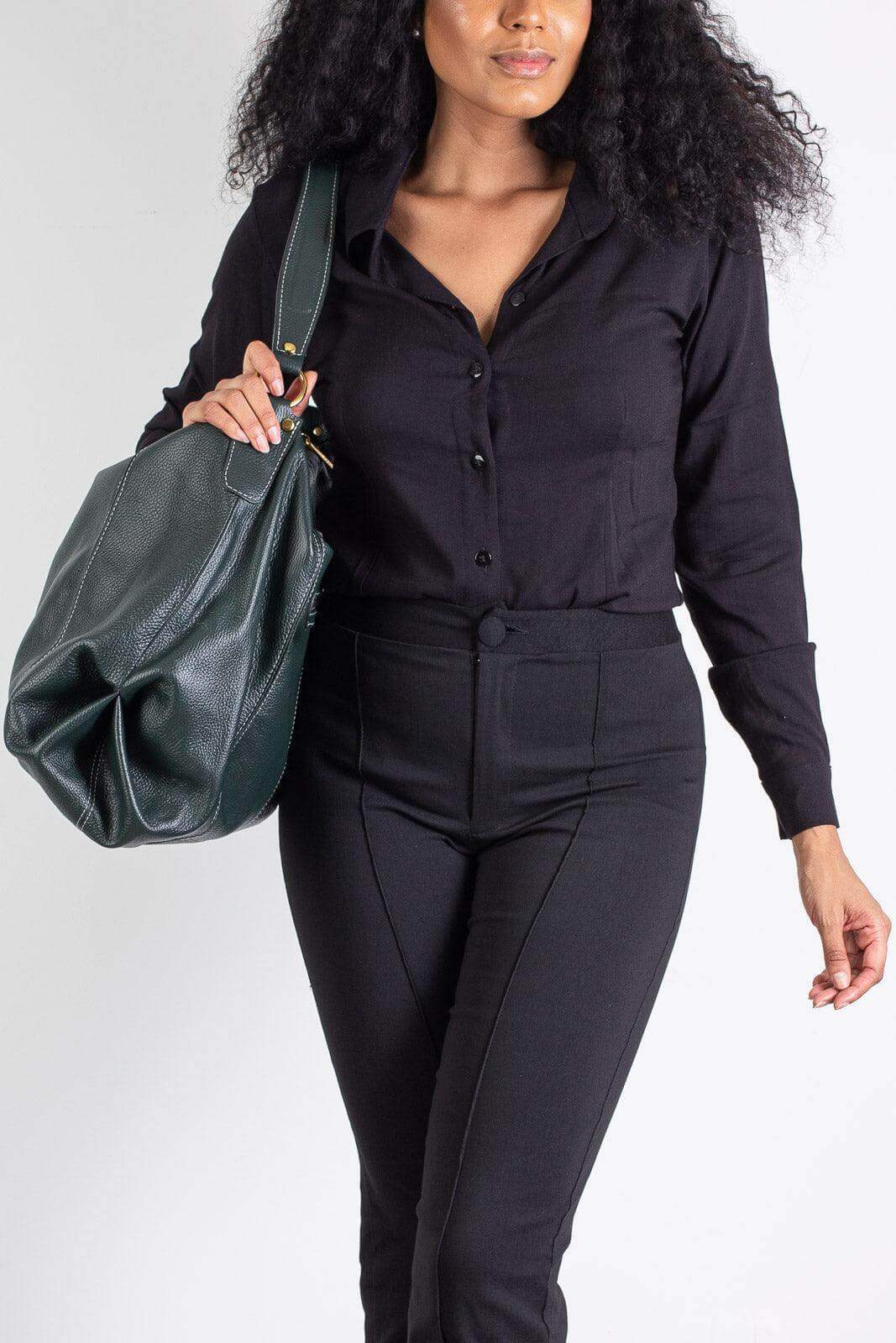 Bolsa saco grande de couro liso Cris - Enluaze