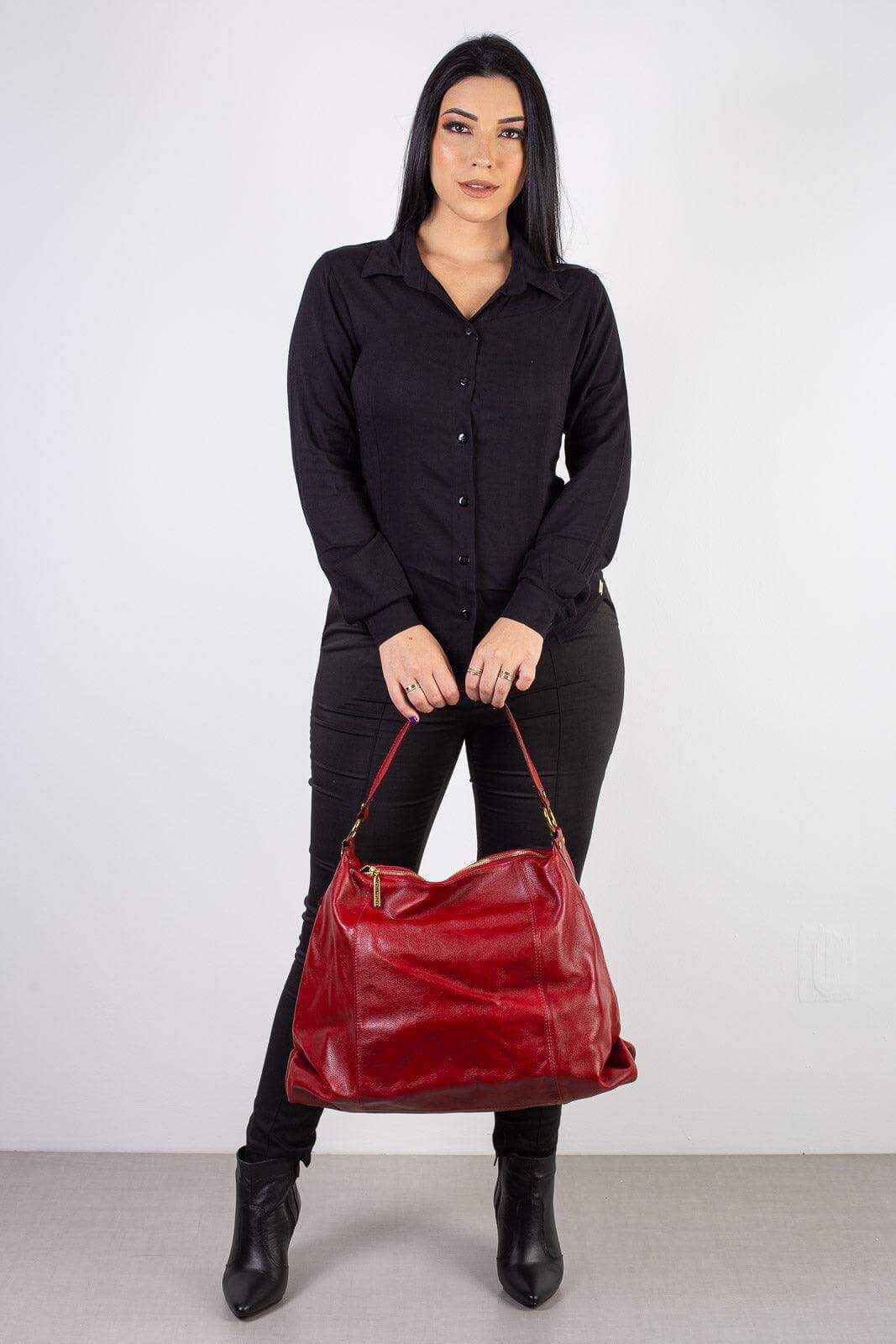 Bolsa saco grande de couro liso Cris - Enluaze