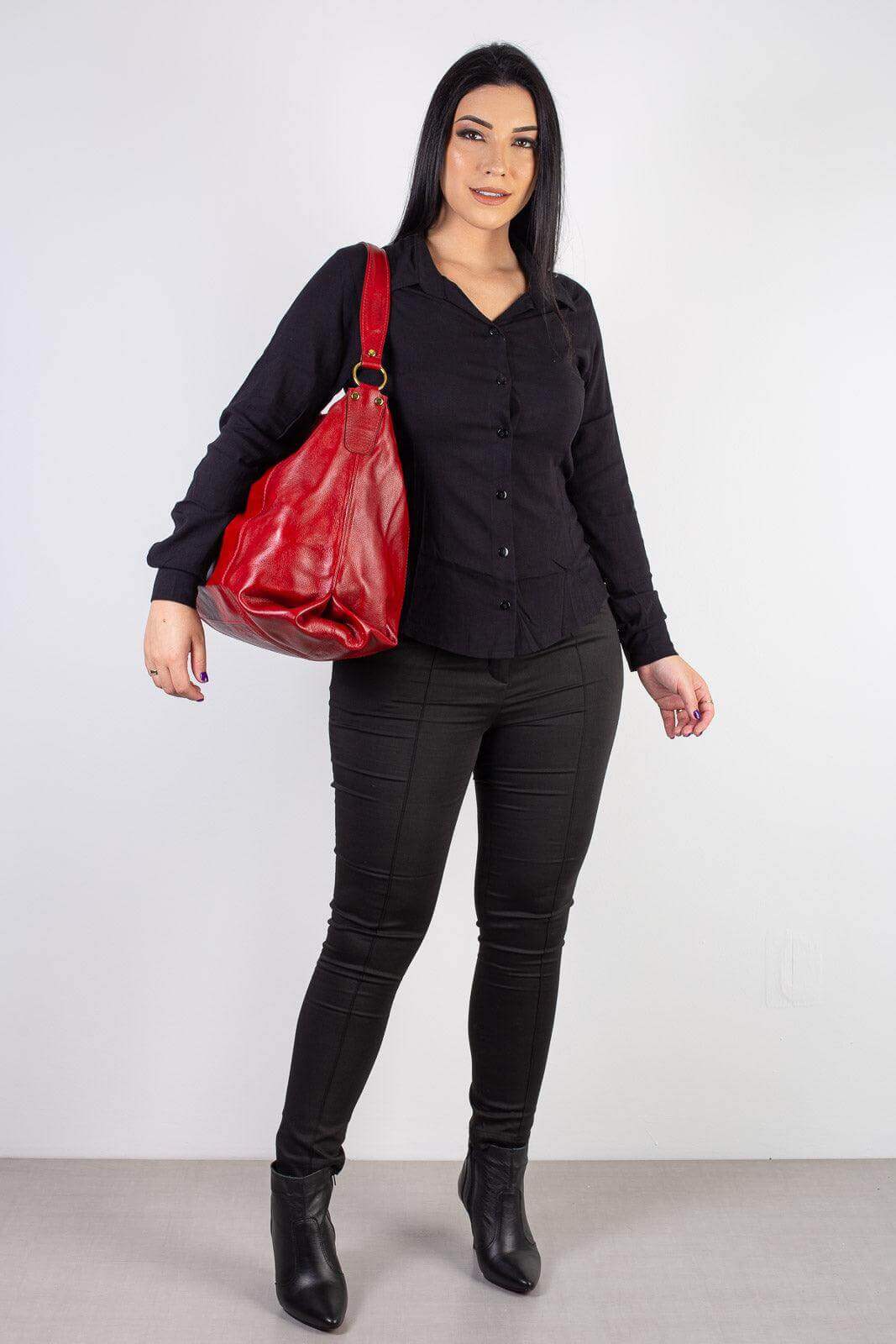 Bolsa saco grande de couro liso Cris - Enluaze