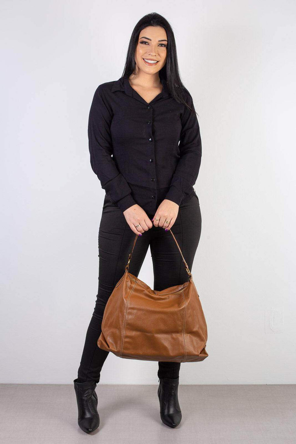 Bolsa saco grande de couro liso Cris - Enluaze