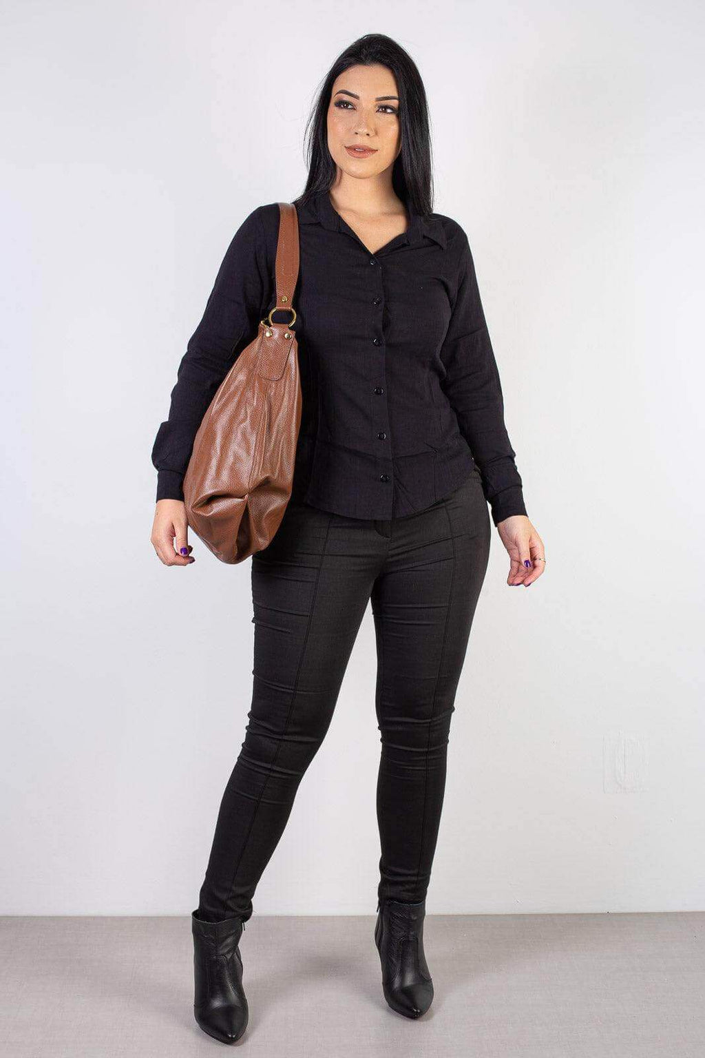 Bolsa saco grande de couro liso Cris - Enluaze