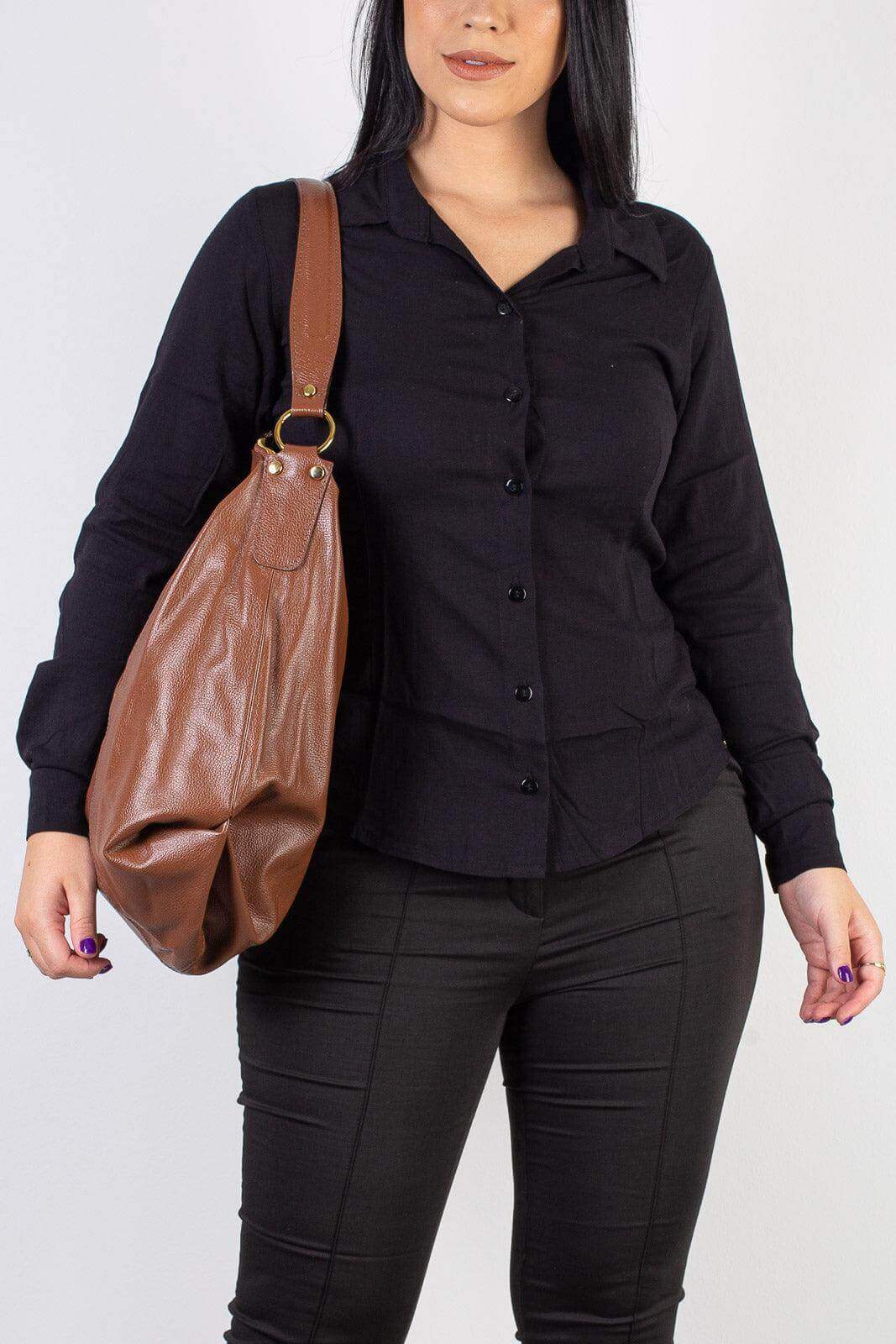 Bolsa saco grande de couro liso Cris - Enluaze