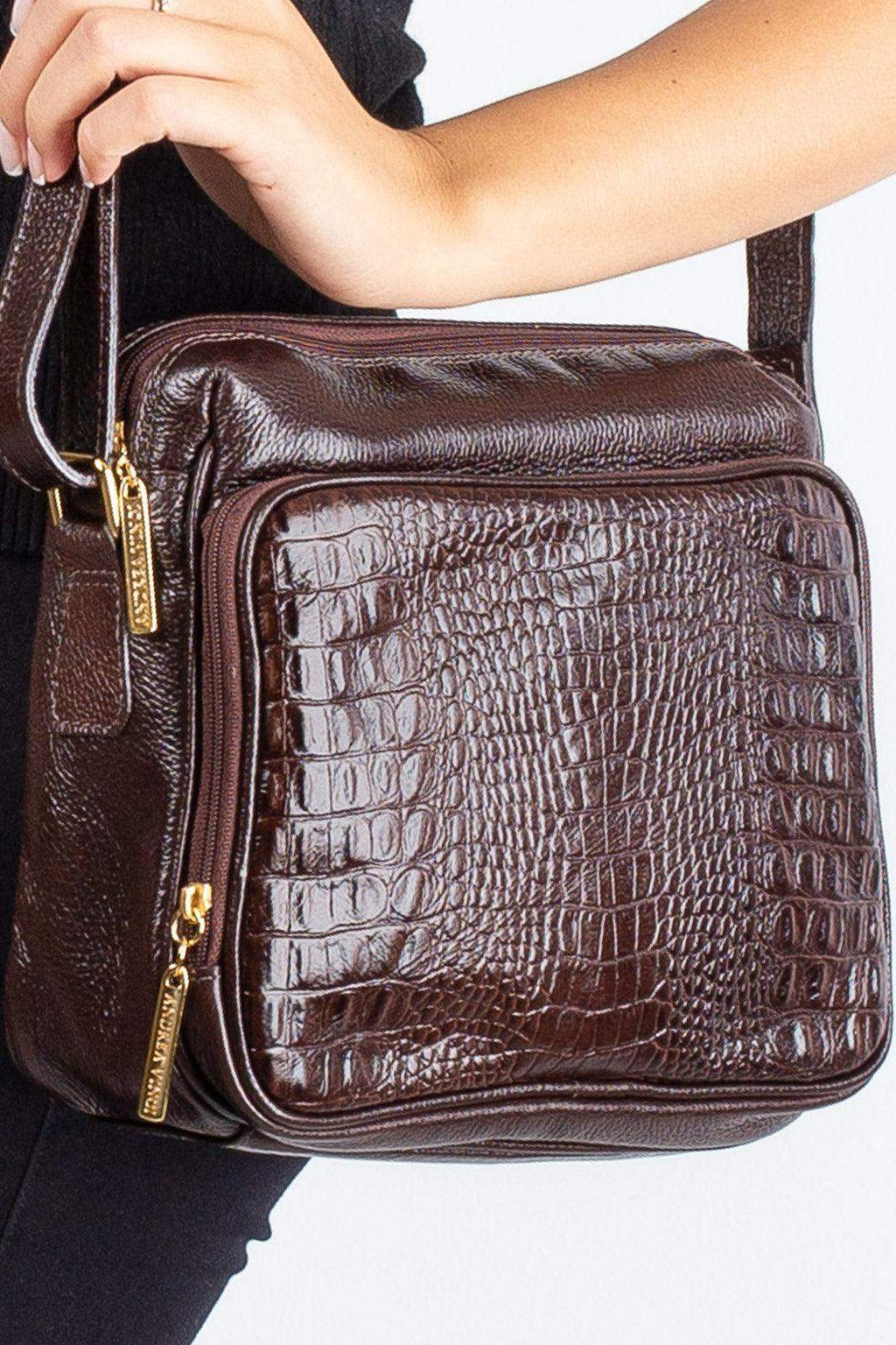 Bolsa de couro croco tiracolo com divisórias Rita - Enluaze