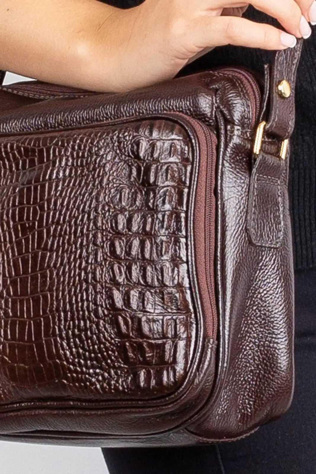 Bolsa de couro croco tiracolo com divisórias Rita - Enluaze