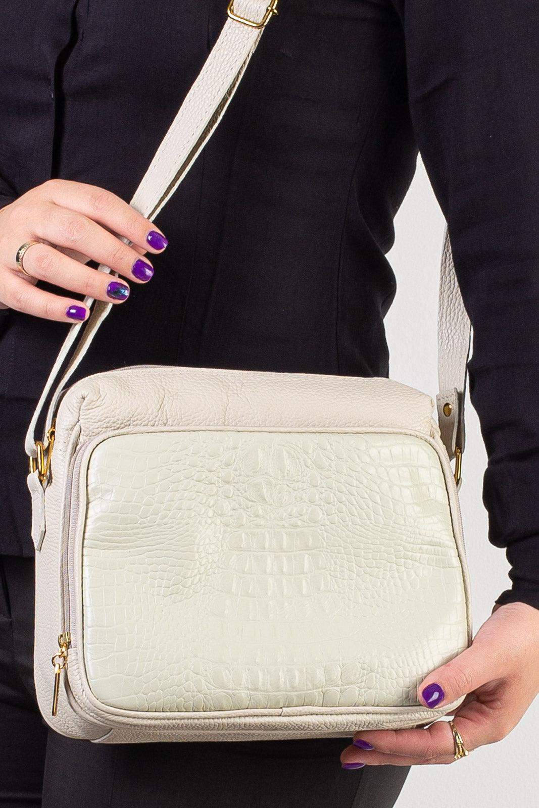 Bolsa de couro croco tiracolo com divisórias Rita - Enluaze