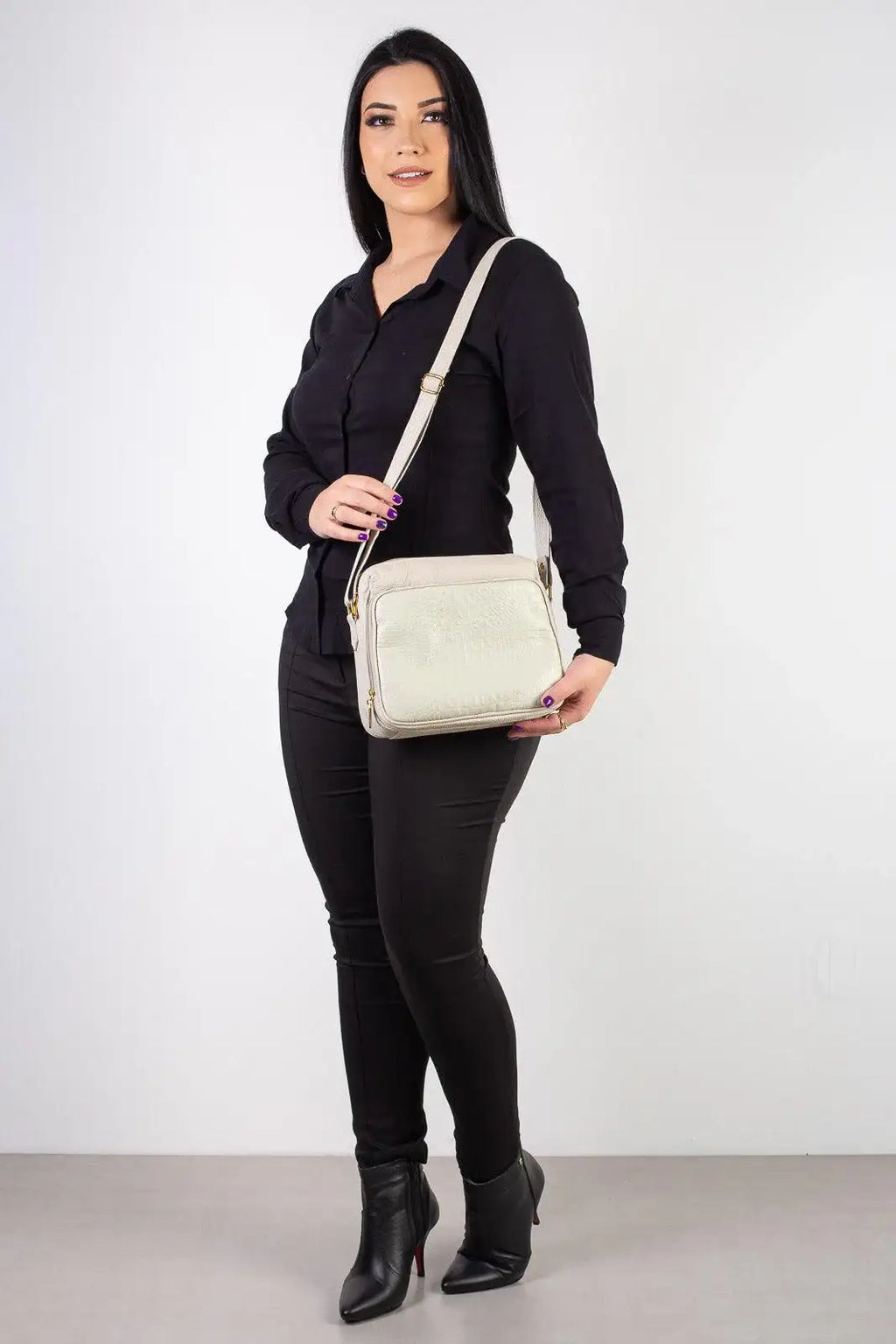 Bolsa de couro croco tiracolo com divisórias Rita - Enluaze