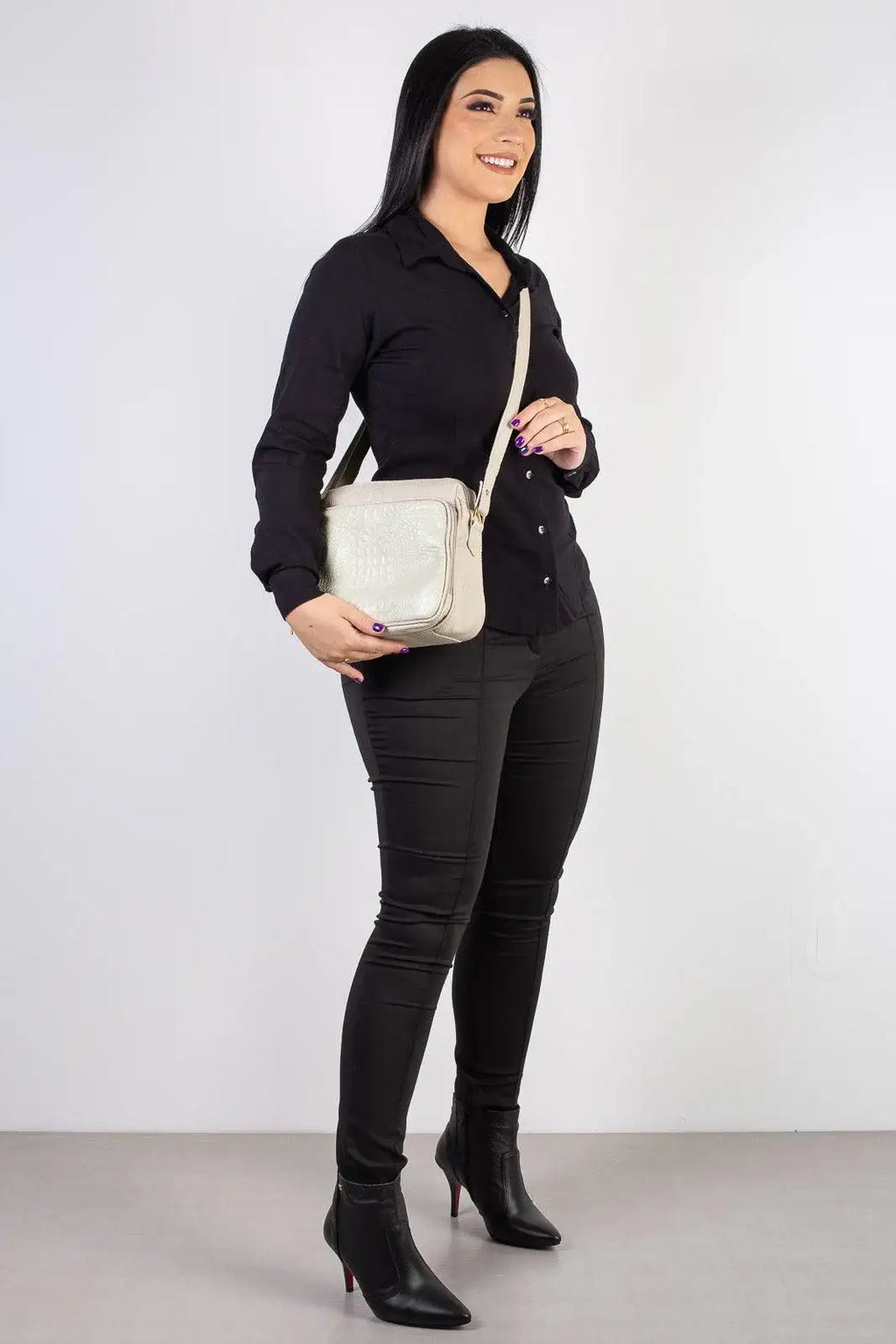 Bolsa de couro croco tiracolo com divisórias Rita - Enluaze