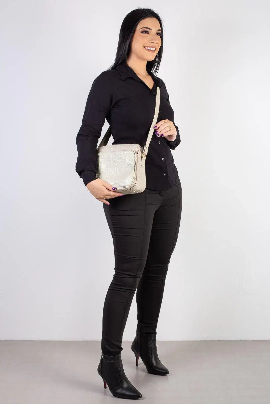 Bolsa de couro croco tiracolo com divisórias Rita - Enluaze