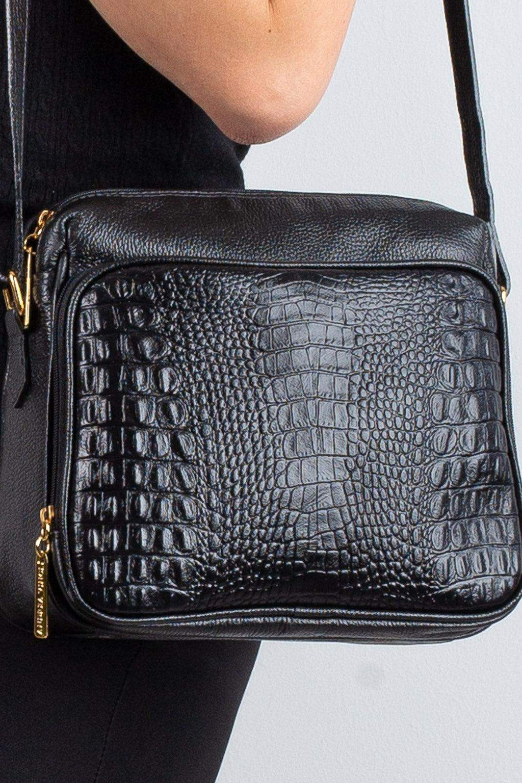 Bolsa de couro croco tiracolo com divisórias Rita - Enluaze