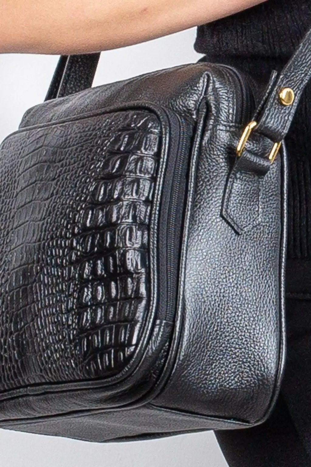 Bolsa de couro croco tiracolo com divisórias Rita - Enluaze