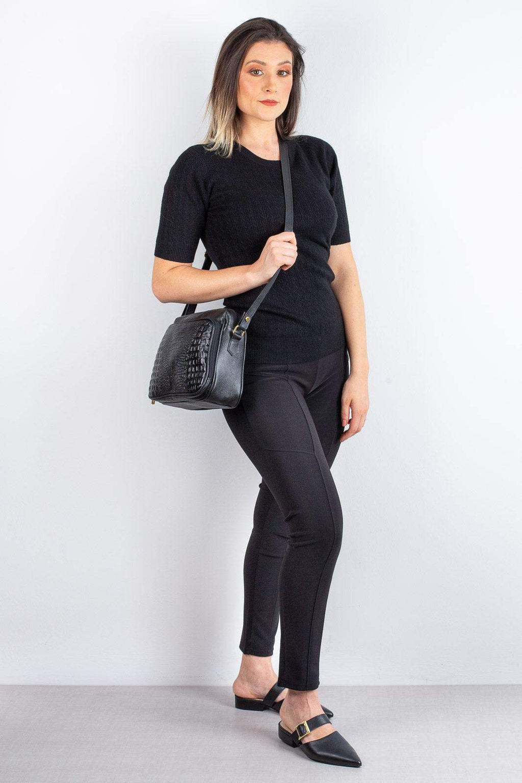 Bolsa de couro croco tiracolo com divisórias Rita - Enluaze