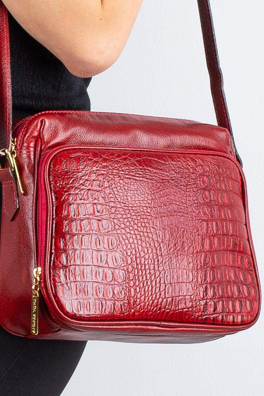 Bolsa de couro croco tiracolo com divisórias Rita - Enluaze