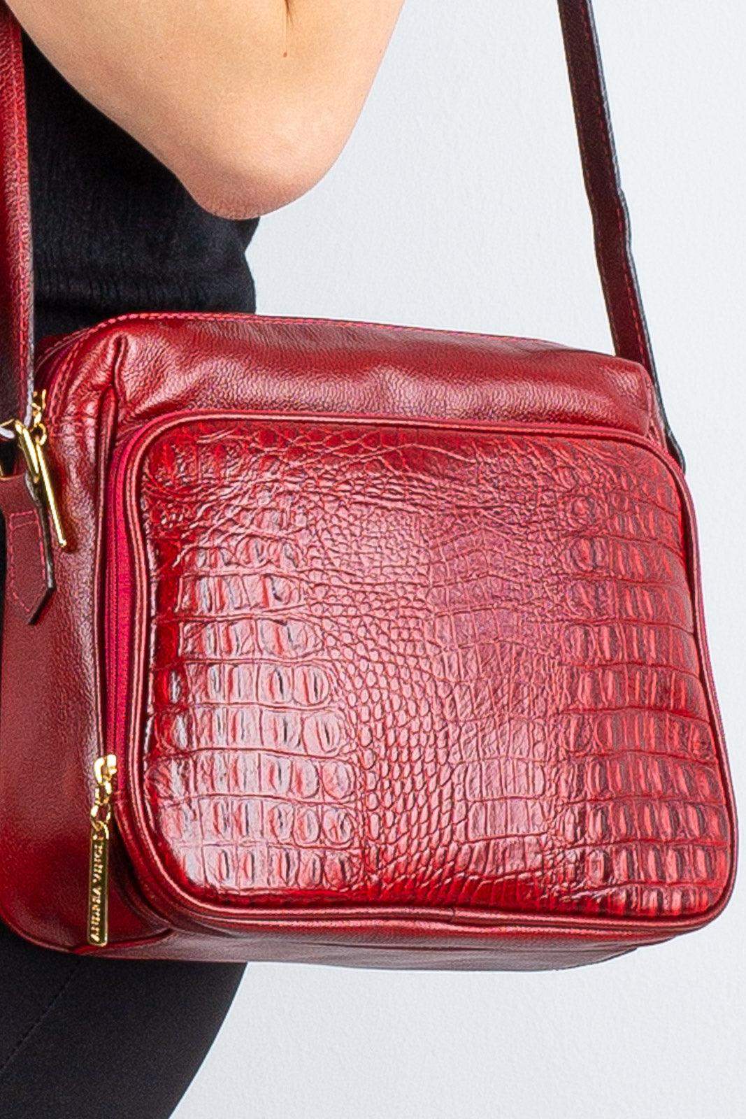 Bolsa de couro croco tiracolo com divisórias Rita - Enluaze