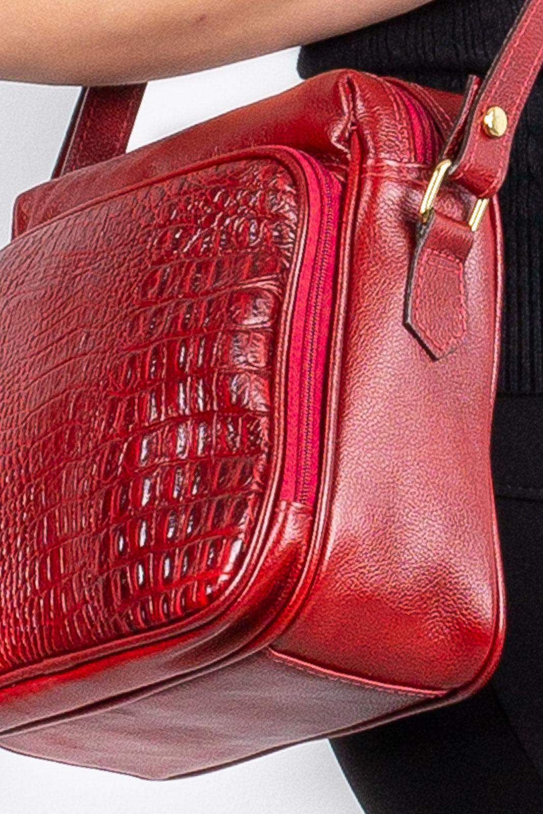 Bolsa de couro croco tiracolo com divisórias Rita - Enluaze