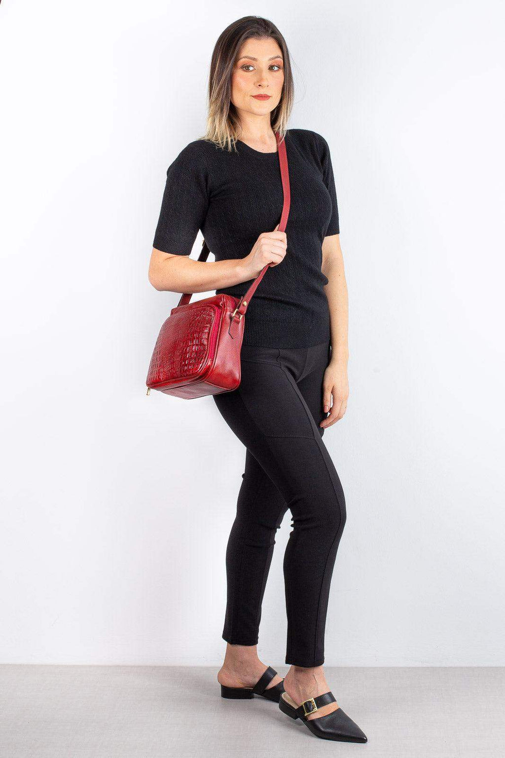 Bolsa de couro croco tiracolo com divisórias Rita - Enluaze