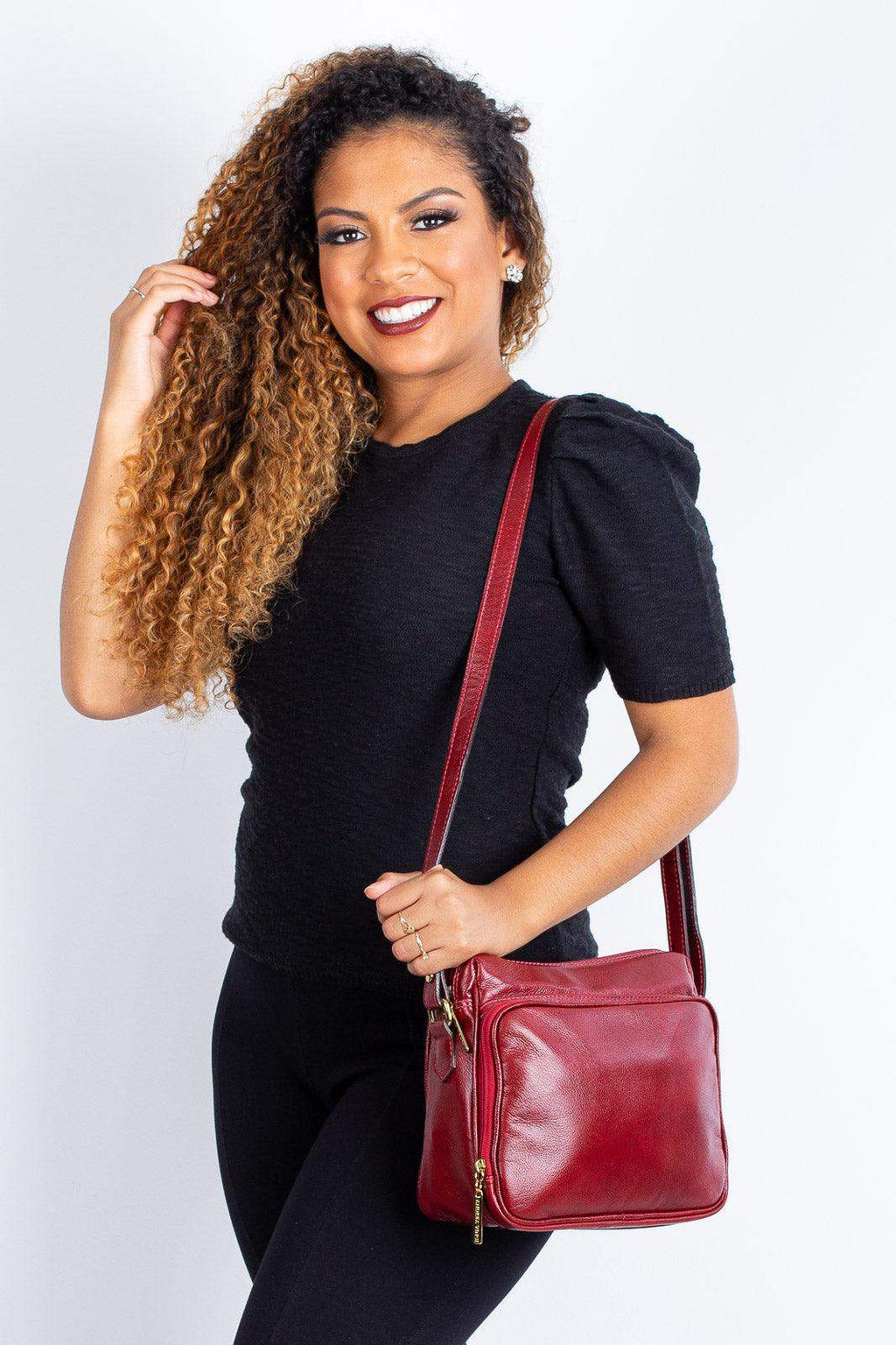 Bolsa de couro liso tiracolo com divisórias Rita - Enluaze