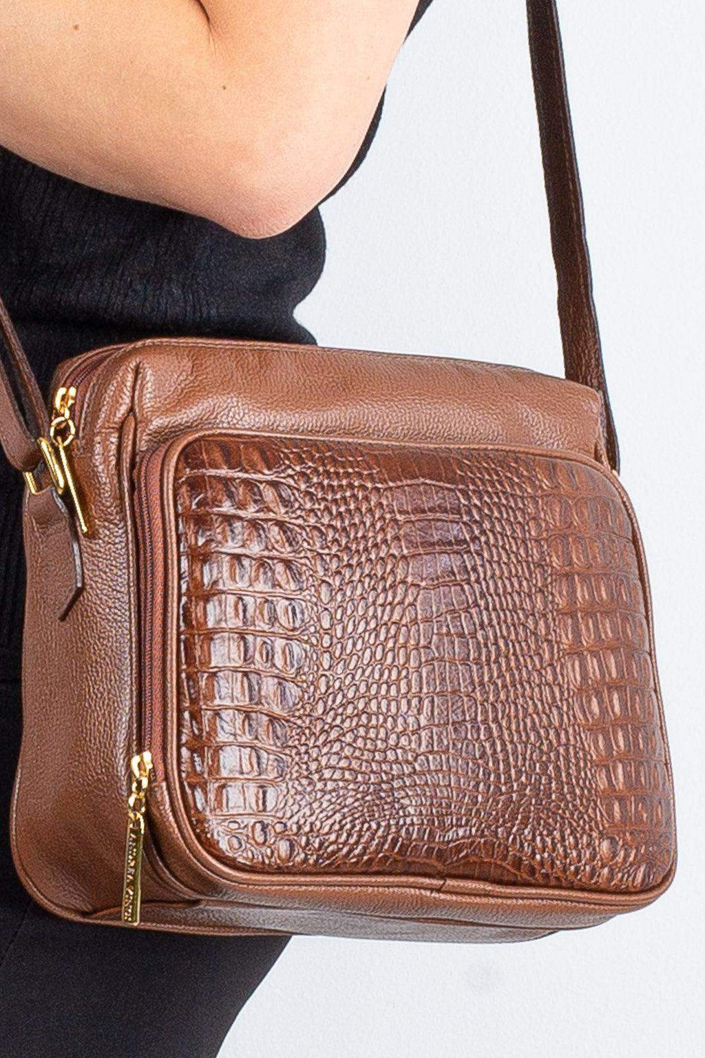 Bolsa de couro croco tiracolo com divisórias Rita - Enluaze