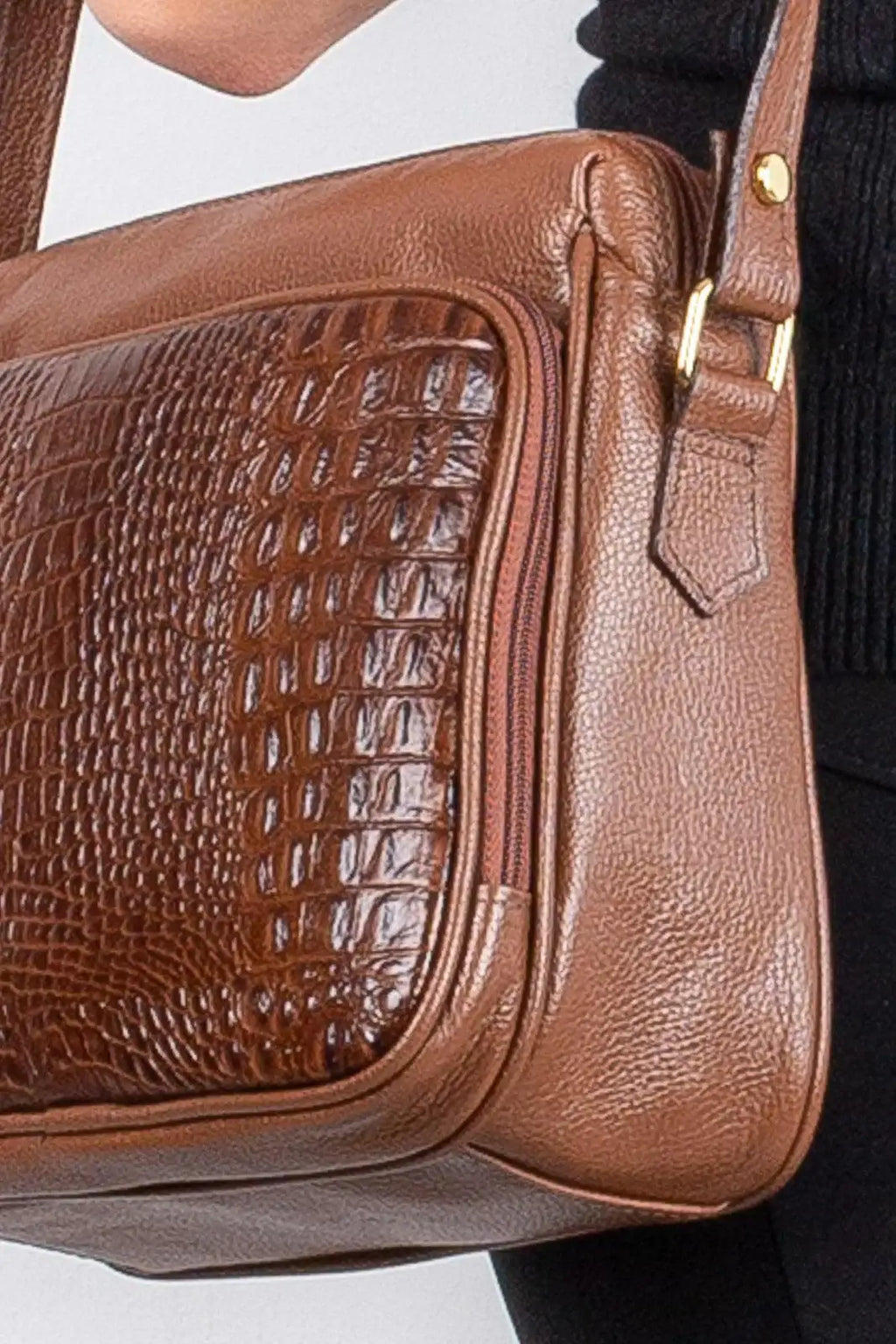 Bolsa de couro croco tiracolo com divisórias Rita - Enluaze