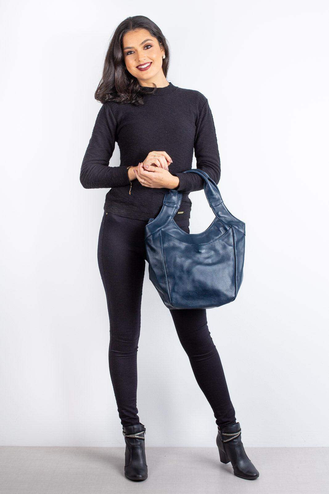 Bolsa saco grande de couro liso Cíntia - Enluaze