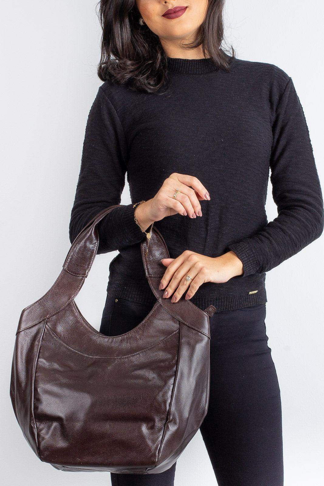 Bolsa saco grande de couro liso Cíntia - Enluaze