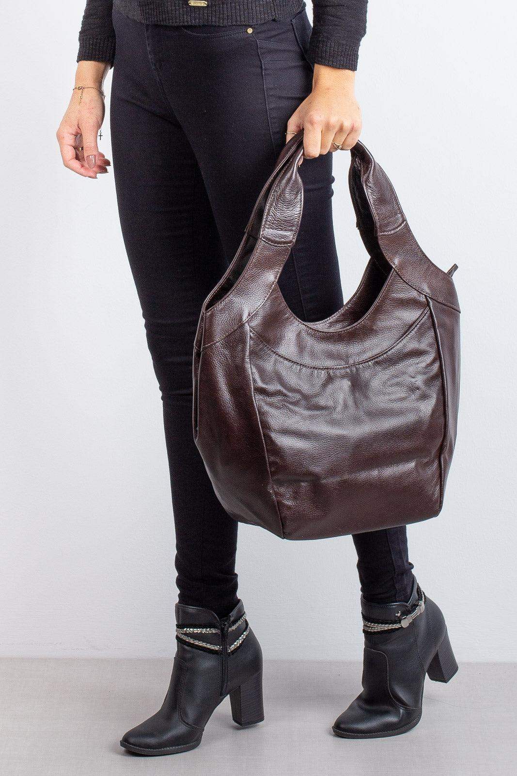 Bolsa saco grande de couro liso Cíntia - Enluaze